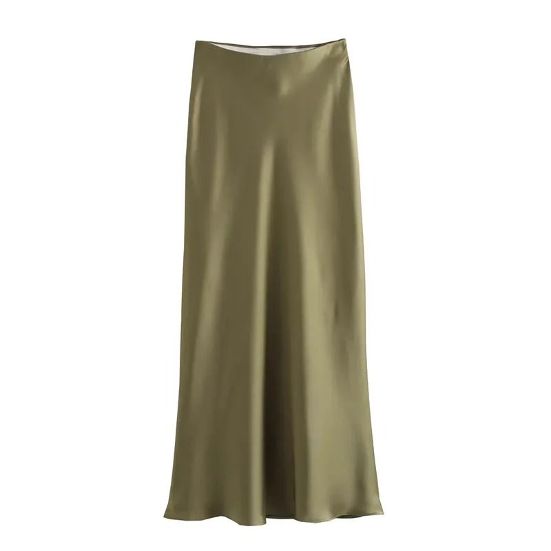 High Waist Satin Midi Skirt Elegant Black Summer Skirt for Women