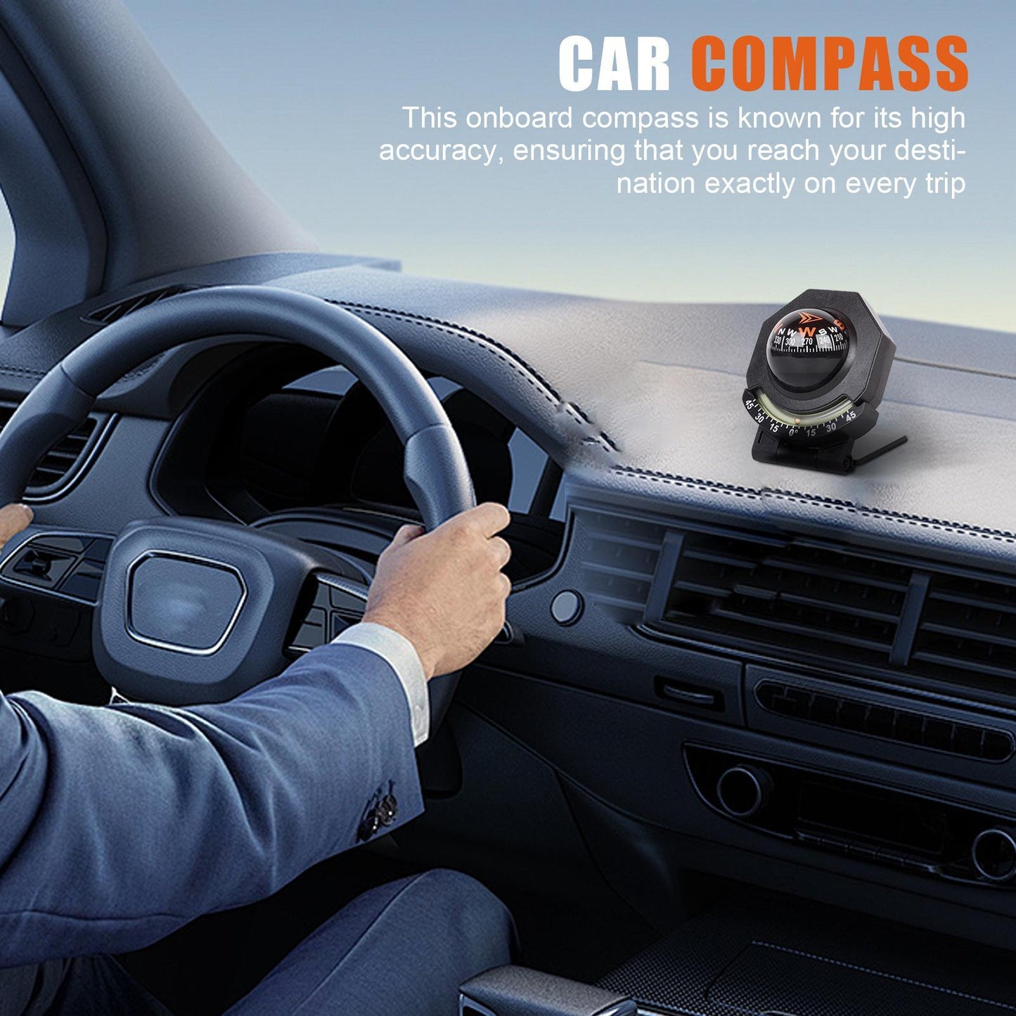 High Precision Car Dashboard Compass with Inclinometer Adjustable Night Vision Navigation Tool