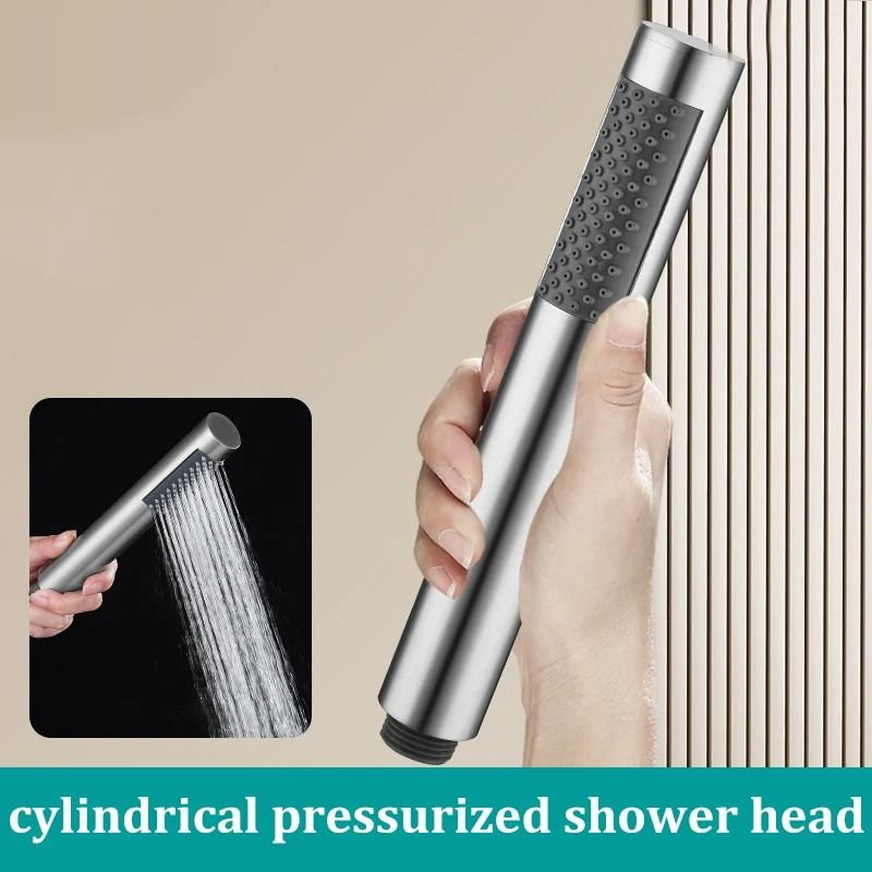 Handheld Cylindrical Stainless Steel Booster Shower Head – High-Pressure Universal Bathroom Set