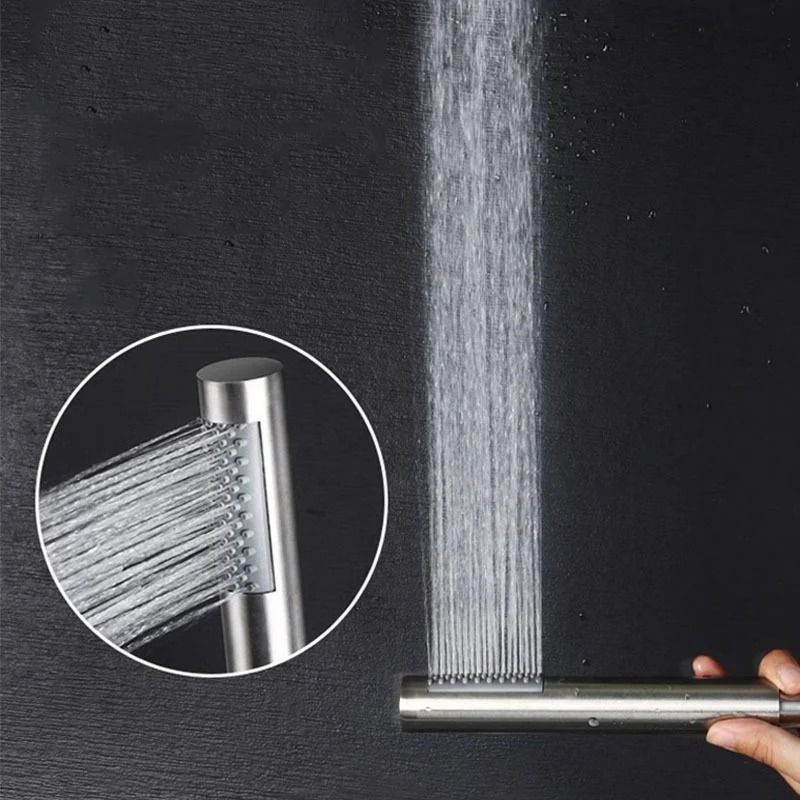 Handheld Cylindrical Stainless Steel Booster Shower Head – High-Pressure Universal Bathroom Set