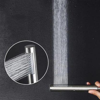 Handheld Cylindrical Stainless Steel Booster Shower Head – High-Pressure Universal Bathroom Set