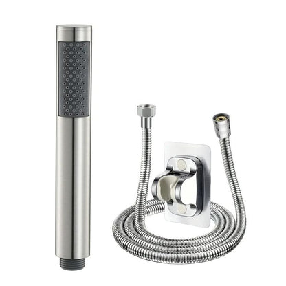 Handheld Cylindrical Stainless Steel Booster Shower Head – High-Pressure Universal Bathroom Set