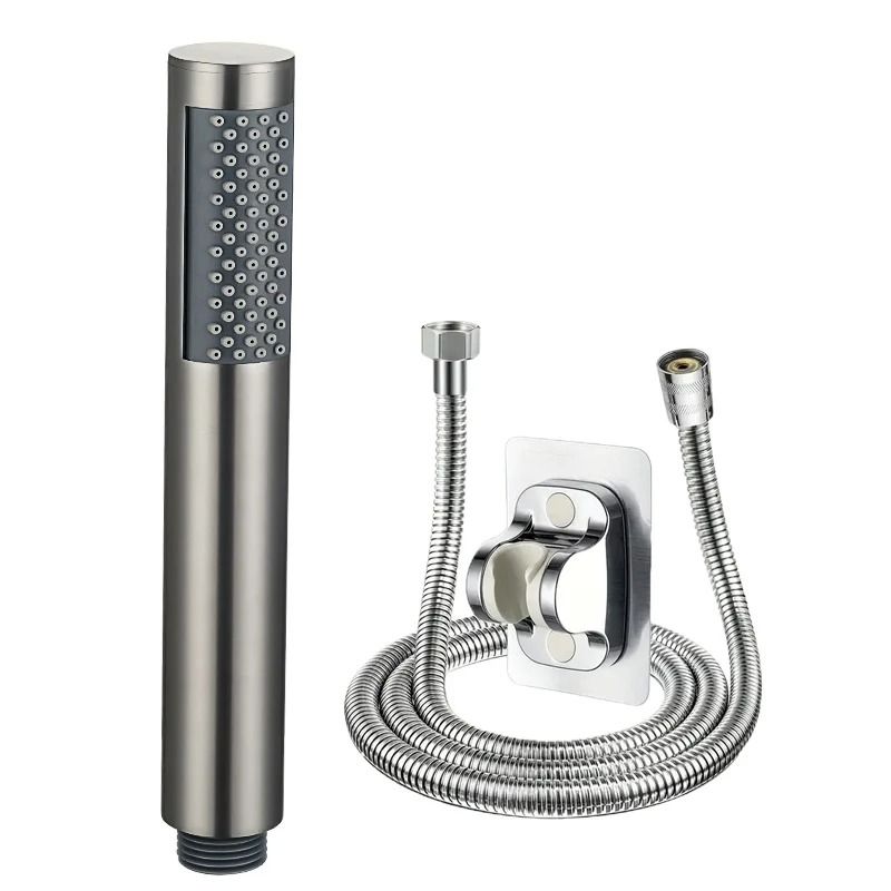 Handheld Cylindrical Stainless Steel Booster Shower Head – High-Pressure Universal Bathroom Set
