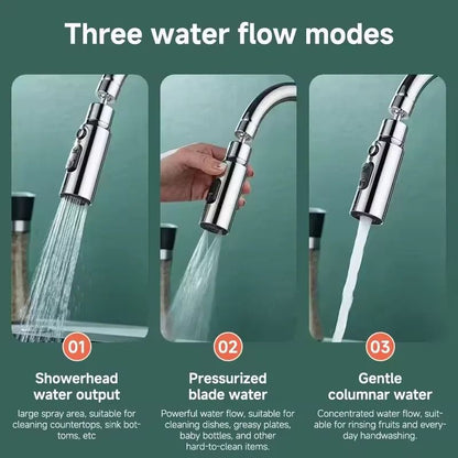 3-Mode Splash-Proof Faucet Head – Universal Metal Extender & Kitchen Aerator