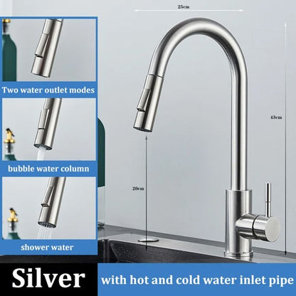 Stainless Steel Kitchen Pull-Out Faucet – Hot & Cold Splash-Proof Telescopic Sink Mixer