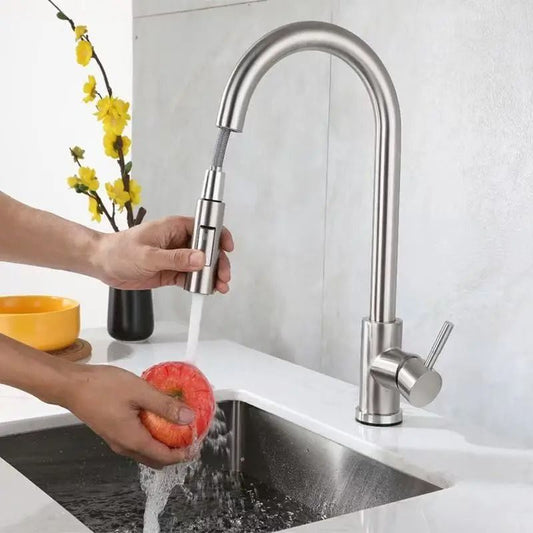 Stainless Steel Kitchen Pull-Out Faucet – Hot & Cold Splash-Proof Telescopic Sink Mixer