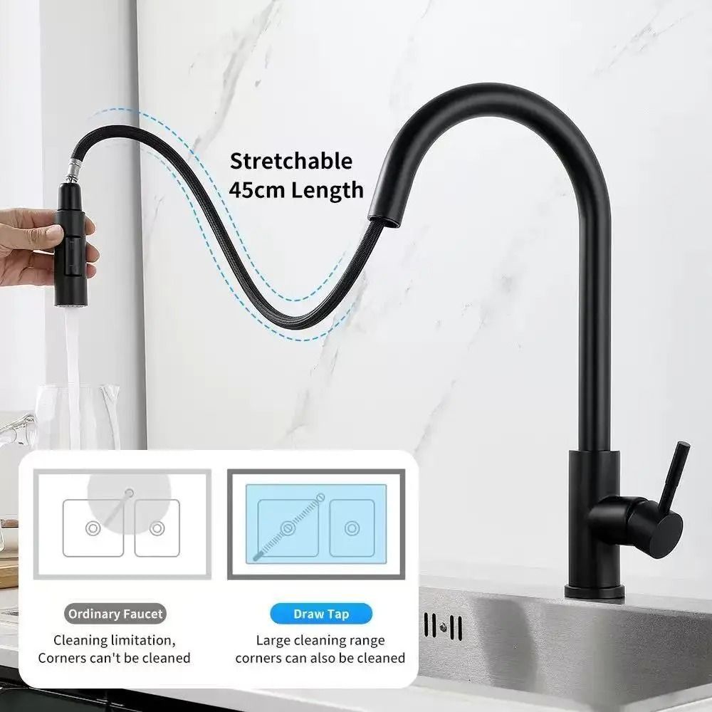 Stainless Steel Kitchen Pull-Out Faucet – Hot & Cold Splash-Proof Telescopic Sink Mixer