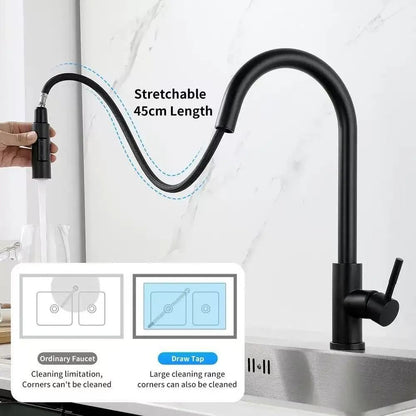 Stainless Steel Kitchen Pull-Out Faucet – Hot & Cold Splash-Proof Telescopic Sink Mixer