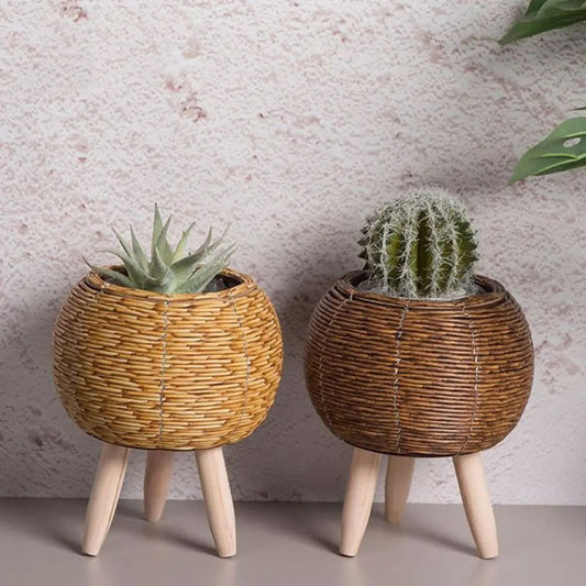 Rattan Woven Plant Stand with Removable Legs Indoor Outdoor Flower Pot Holder