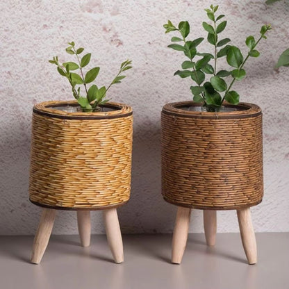 Rattan Woven Plant Stand with Removable Legs Indoor Outdoor Flower Pot Holder