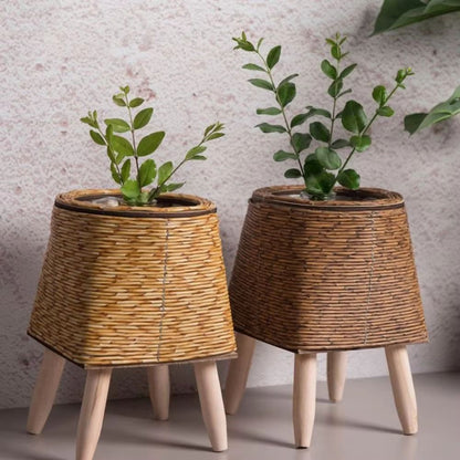 Rattan Woven Plant Stand with Removable Legs Indoor Outdoor Flower Pot Holder