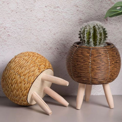 Rattan Woven Plant Stand with Removable Legs Indoor Outdoor Flower Pot Holder