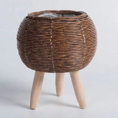 Rattan Woven Plant Stand with Removable Legs Indoor Outdoor Flower Pot Holder