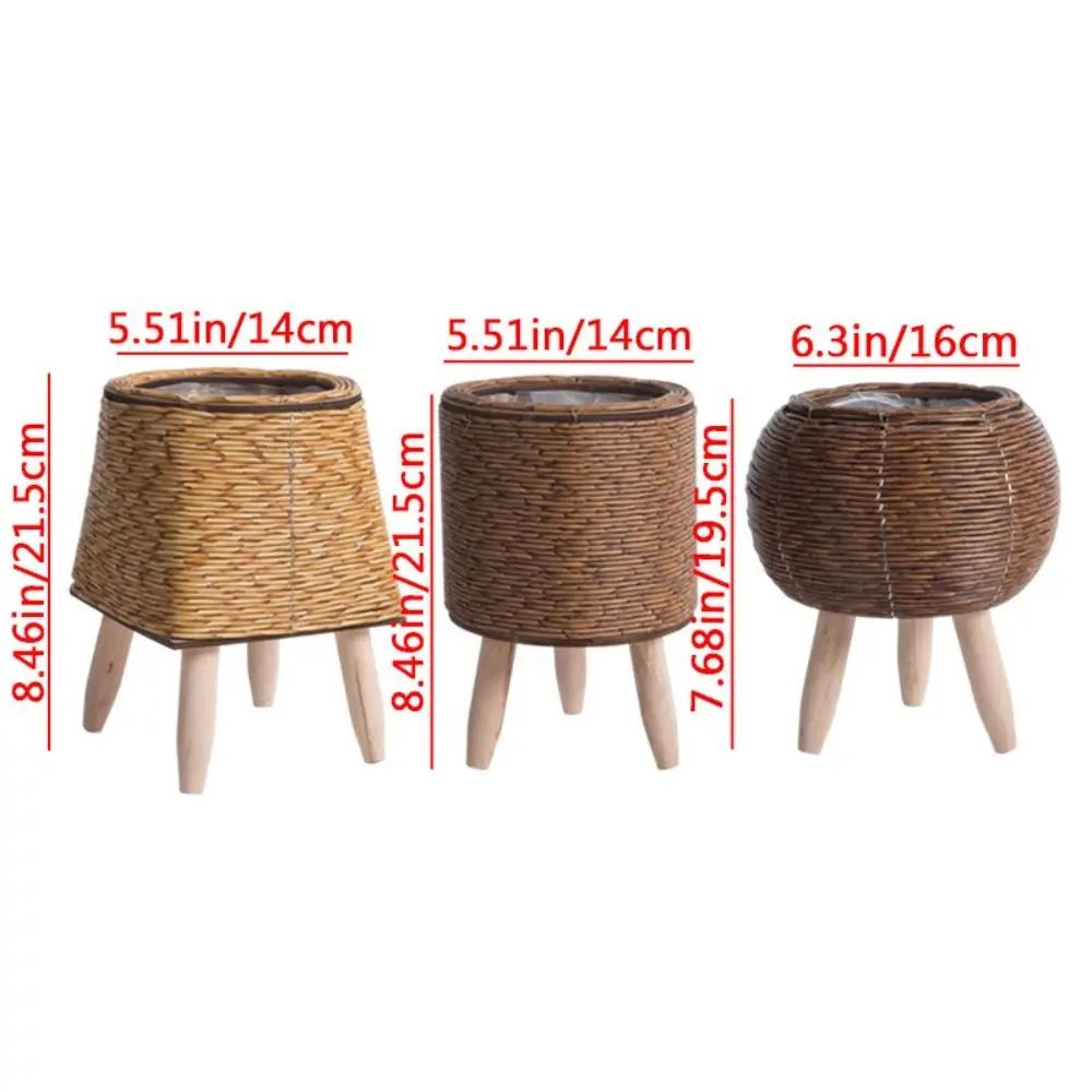 Rattan Woven Plant Stand with Removable Legs Indoor Outdoor Flower Pot Holder