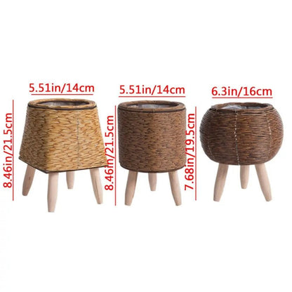 Rattan Woven Plant Stand with Removable Legs Indoor Outdoor Flower Pot Holder