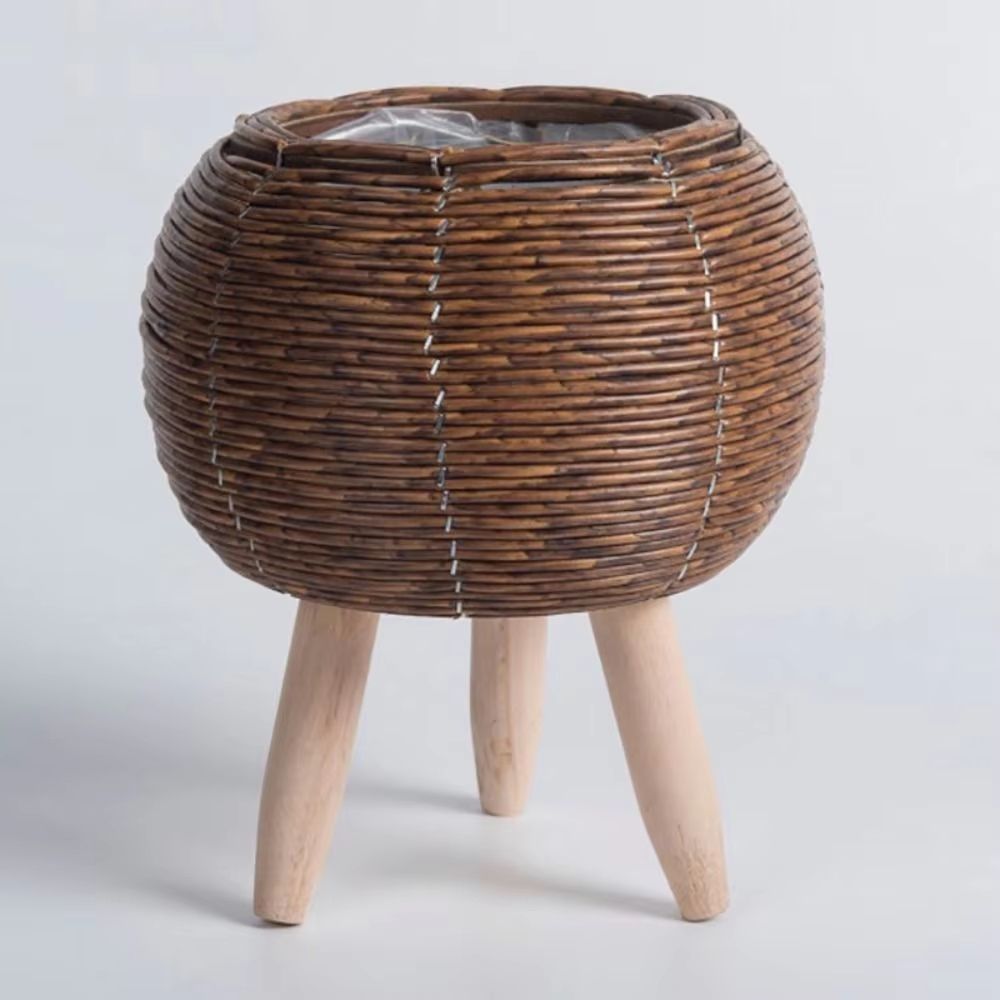 Rattan Woven Plant Stand with Removable Legs Indoor Outdoor Flower Pot Holder