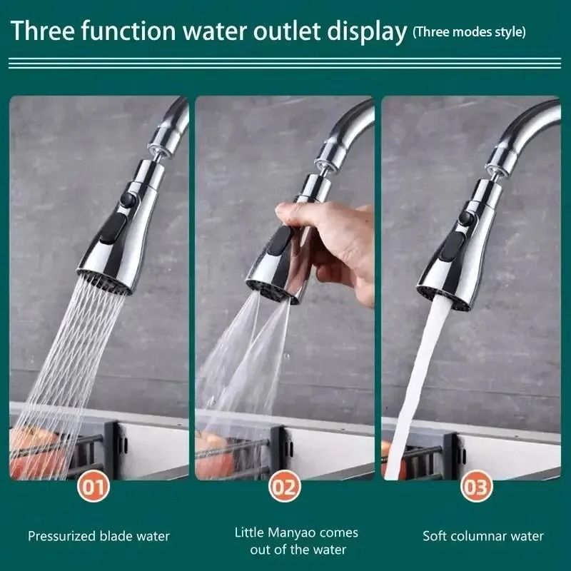 3-Mode Faucet Extender – High-Pressure Splash Prevention & Water-Saving Filter