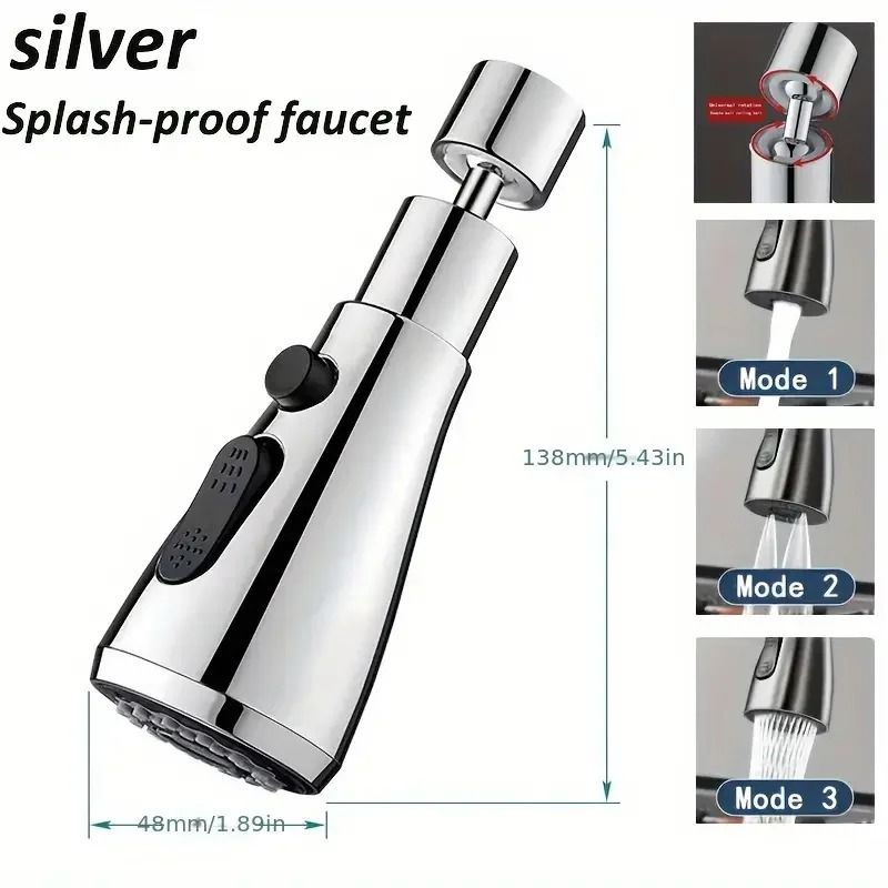 3-Mode Faucet Extender – High-Pressure Splash Prevention & Water-Saving Filter