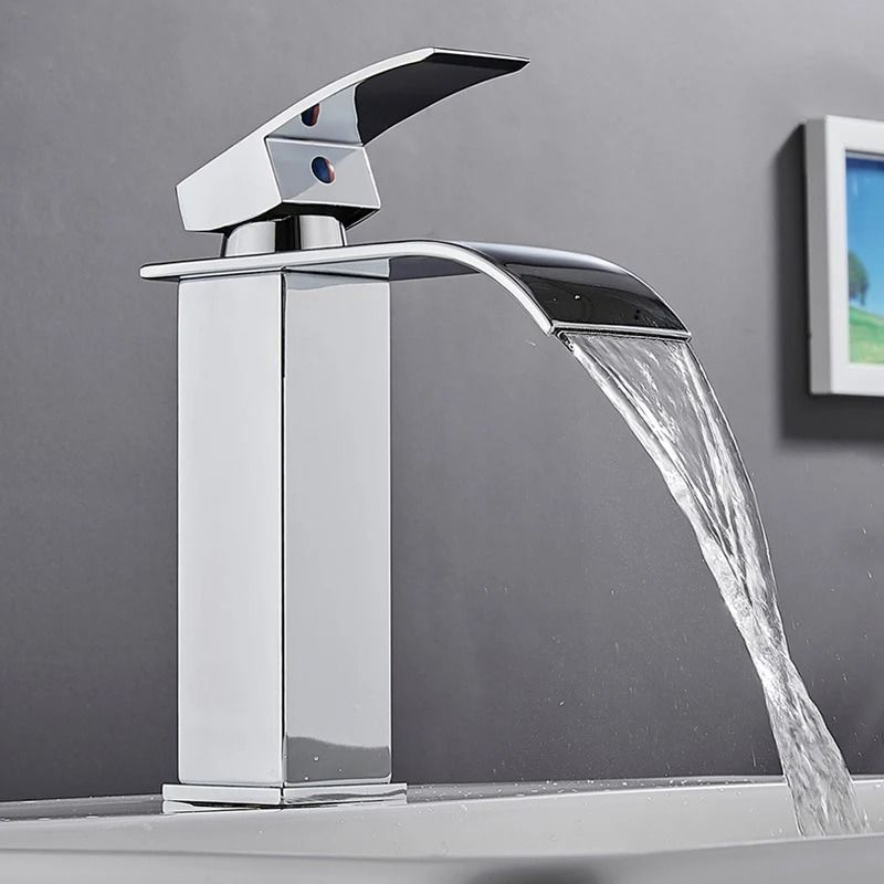 Luxury Waterfall Basin Mixer – Hot & Cold Dual-Control Square Waterfall Faucet