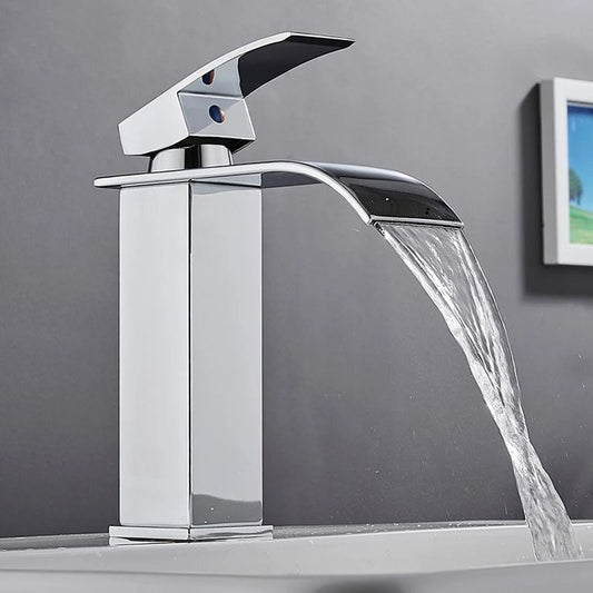 Luxury Waterfall Basin Mixer – Hot & Cold Dual-Control Square Waterfall Faucet