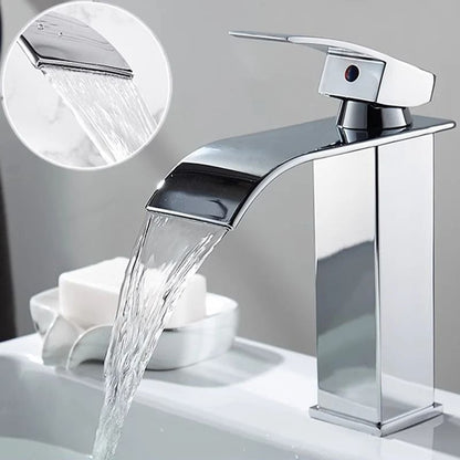 Luxury Waterfall Basin Mixer – Hot & Cold Dual-Control Square Waterfall Faucet