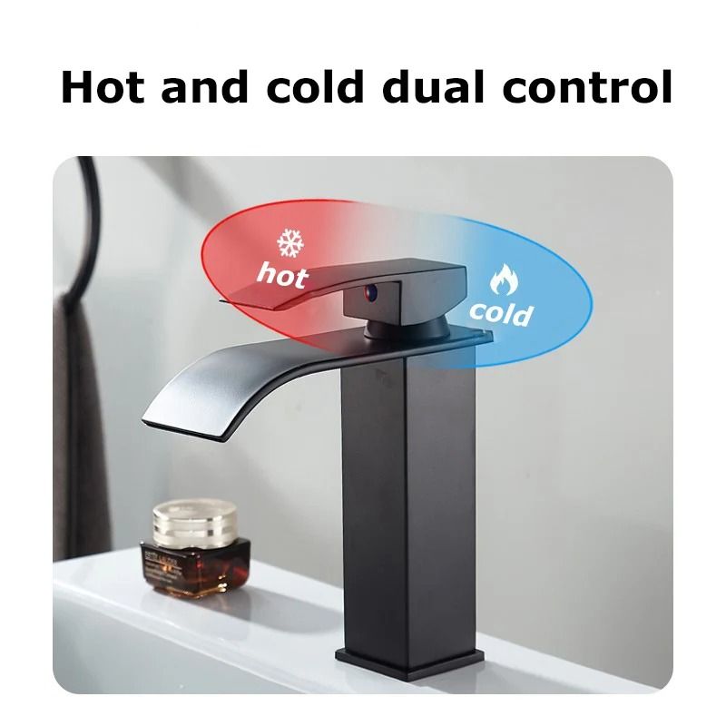 Luxury Waterfall Basin Mixer – Hot & Cold Dual-Control Square Waterfall Faucet