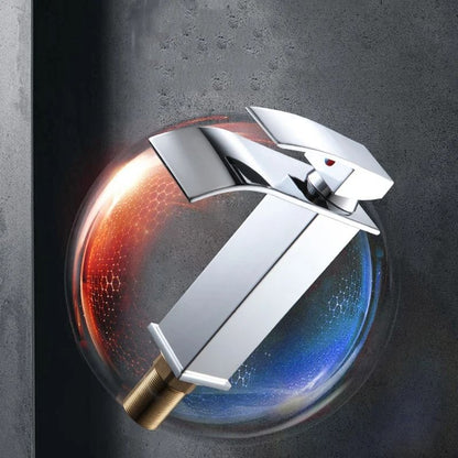 Luxury Waterfall Basin Mixer – Hot & Cold Dual-Control Square Waterfall Faucet