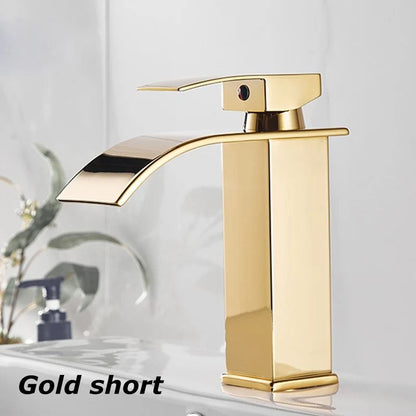 Luxury Waterfall Basin Mixer – Hot & Cold Dual-Control Square Waterfall Faucet