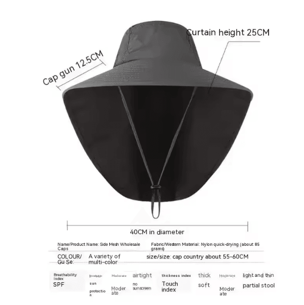 Wide Brim Sun Hat with Neck Flap UV Protection Cooling Safari Cap for Outdoor Hiking & Fishing