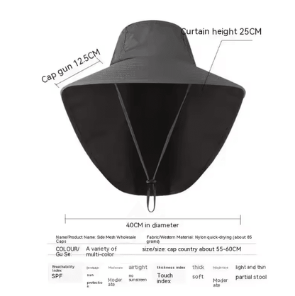Wide Brim Sun Hat with Neck Flap UV Protection Cooling Safari Cap for Outdoor Hiking & Fishing