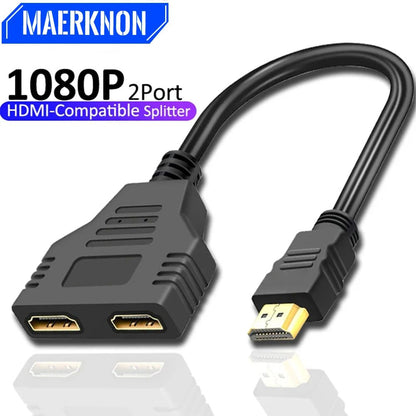 Dual Display 1080P HDMI Splitter Cable – 1 in 2 Out Adapter for TV, Laptop & Monitor