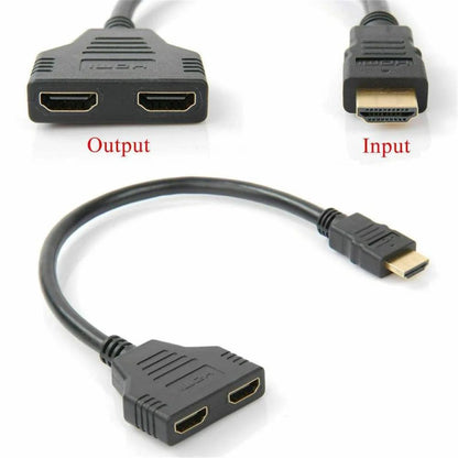 Dual Display 1080P HDMI Splitter Cable – 1 in 2 Out Adapter for TV, Laptop & Monitor