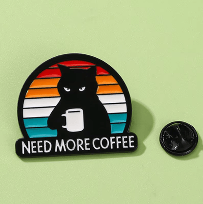 Funny Black Cat Coffee Pin Need More Coffee Cute Enamel Brooch Badge