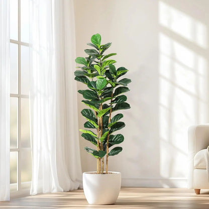 Tall Artificial Fiddle Leaf Fig Tree with Pot – Realistic Faux Plant Decor for Stylish Indoor Spaces