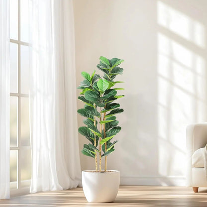 Tall Artificial Fiddle Leaf Fig Tree with Pot – Realistic Faux Plant Decor for Stylish Indoor Spaces
