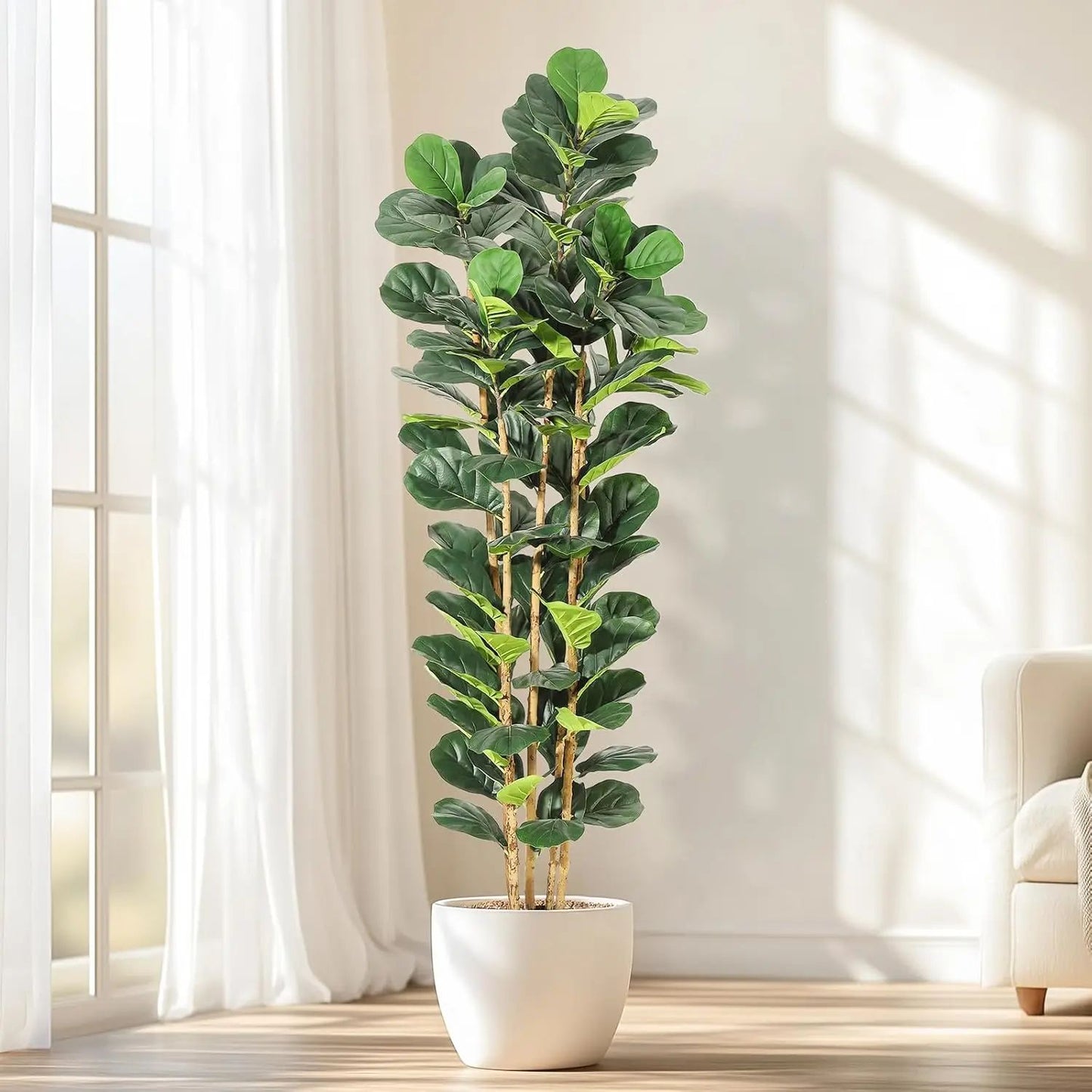 Tall Artificial Fiddle Leaf Fig Tree with Pot – Realistic Faux Plant Decor for Stylish Indoor Spaces