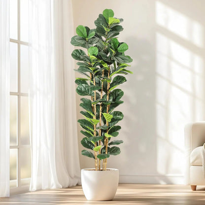 Tall Artificial Fiddle Leaf Fig Tree with Pot – Realistic Faux Plant Decor for Stylish Indoor Spaces