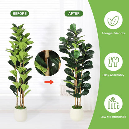 Tall Artificial Fiddle Leaf Fig Tree with Pot – Realistic Faux Plant Decor for Stylish Indoor Spaces