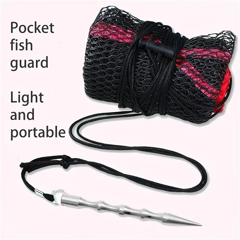 Portable Fishing Net Bag with Drawstring Secure Mesh Fish Keeper Storage
