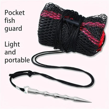 Portable Fishing Net Bag with Drawstring Secure Mesh Fish Keeper Storage