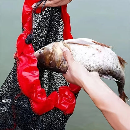 Portable Fishing Net Bag with Drawstring Secure Mesh Fish Keeper Storage