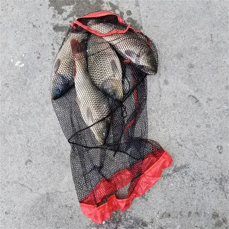 Portable Fishing Net Bag with Drawstring Secure Mesh Fish Keeper Storage