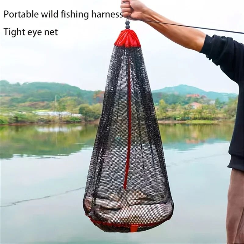 Portable Fishing Net Bag with Drawstring Secure Mesh Fish Keeper Storage