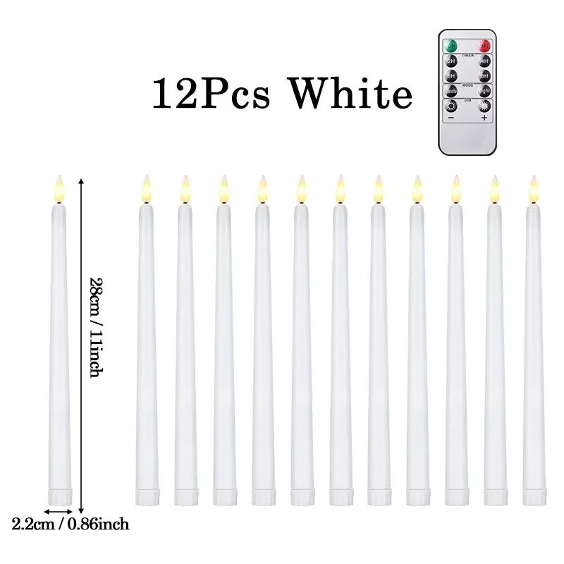 12-Piece Flameless LED Taper Candles – Battery-Operated Flickering Lights for Halloween, Weddings & Christmas