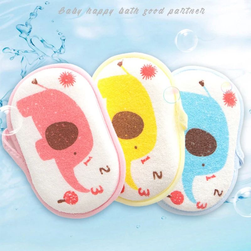 Cartoon Elephant Baby Bath Sponge Soft Cotton Kids Bath Towel Gentle Scrubber