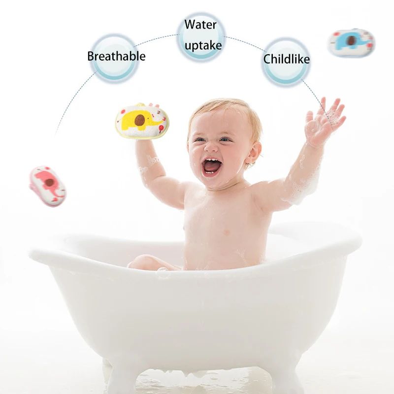 Cartoon Elephant Baby Bath Sponge Soft Cotton Kids Bath Towel Gentle Scrubber