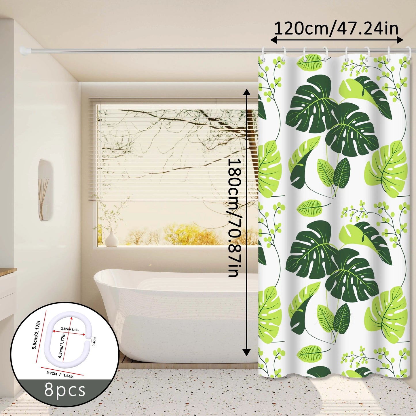 Tropical Leaf Shower Curtain Green Bathroom Privacy Curtain Waterproof Decor