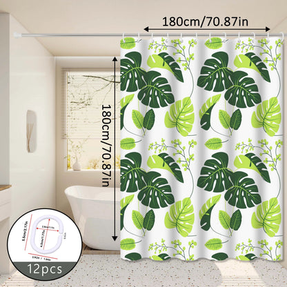 Tropical Leaf Shower Curtain Green Bathroom Privacy Curtain Waterproof Decor
