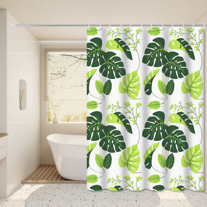 Tropical Leaf Shower Curtain Green Bathroom Privacy Curtain Waterproof Decor