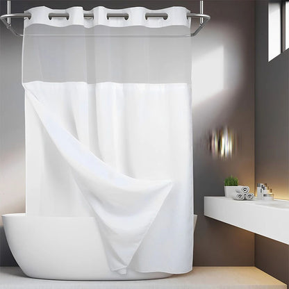 Double Layer Shower Curtain with Snap In Liner Waterproof Hookless Bathroom Curtain